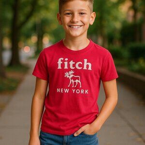 ABERCROMBIE KIDS Kids A&F Red Tee Boys S Small Logo T-shirt Applique Embroidered